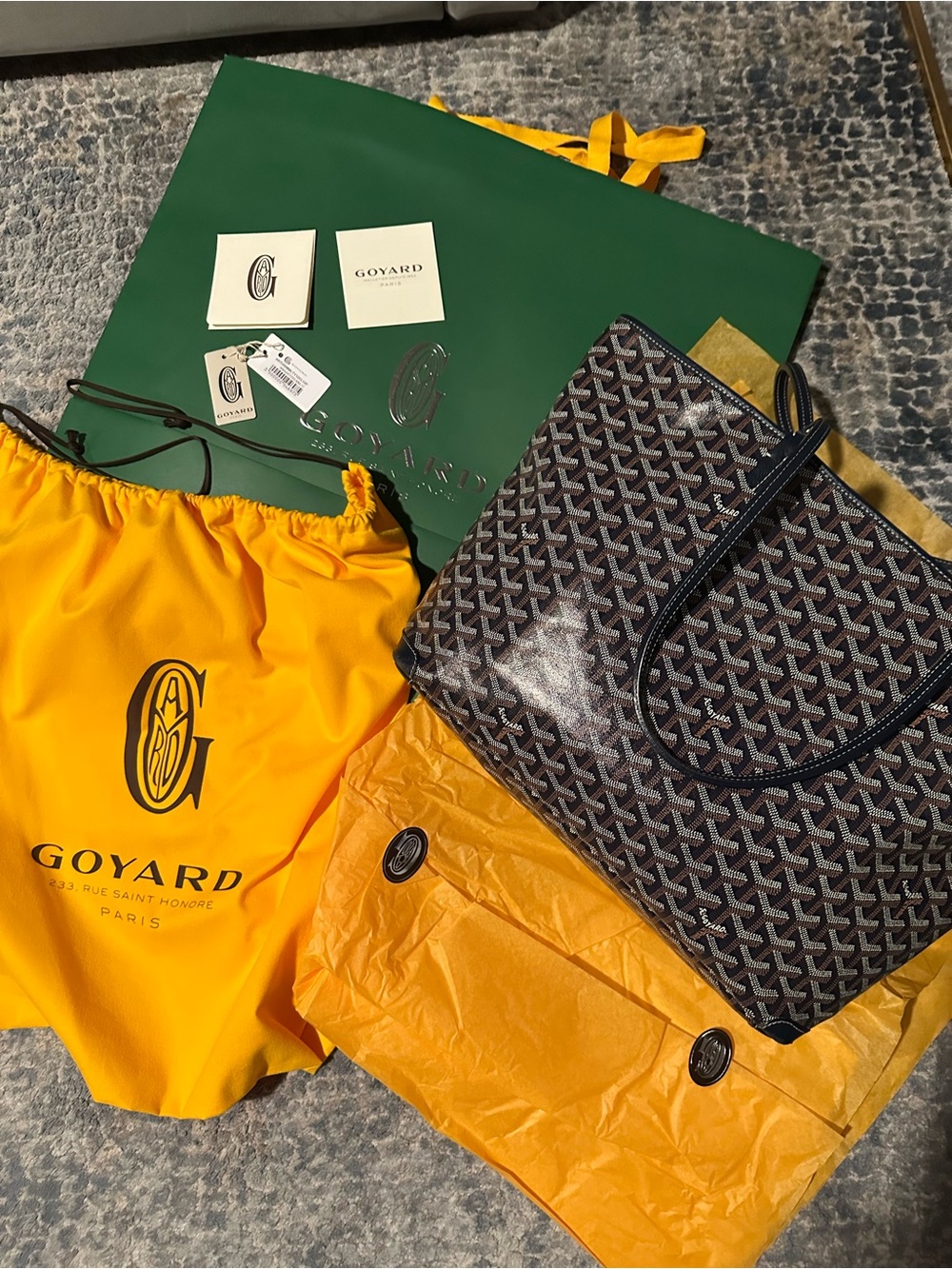 Goyard Navy Goyardine Artois MM Tote w/ original shopping bag, dust bags, tags